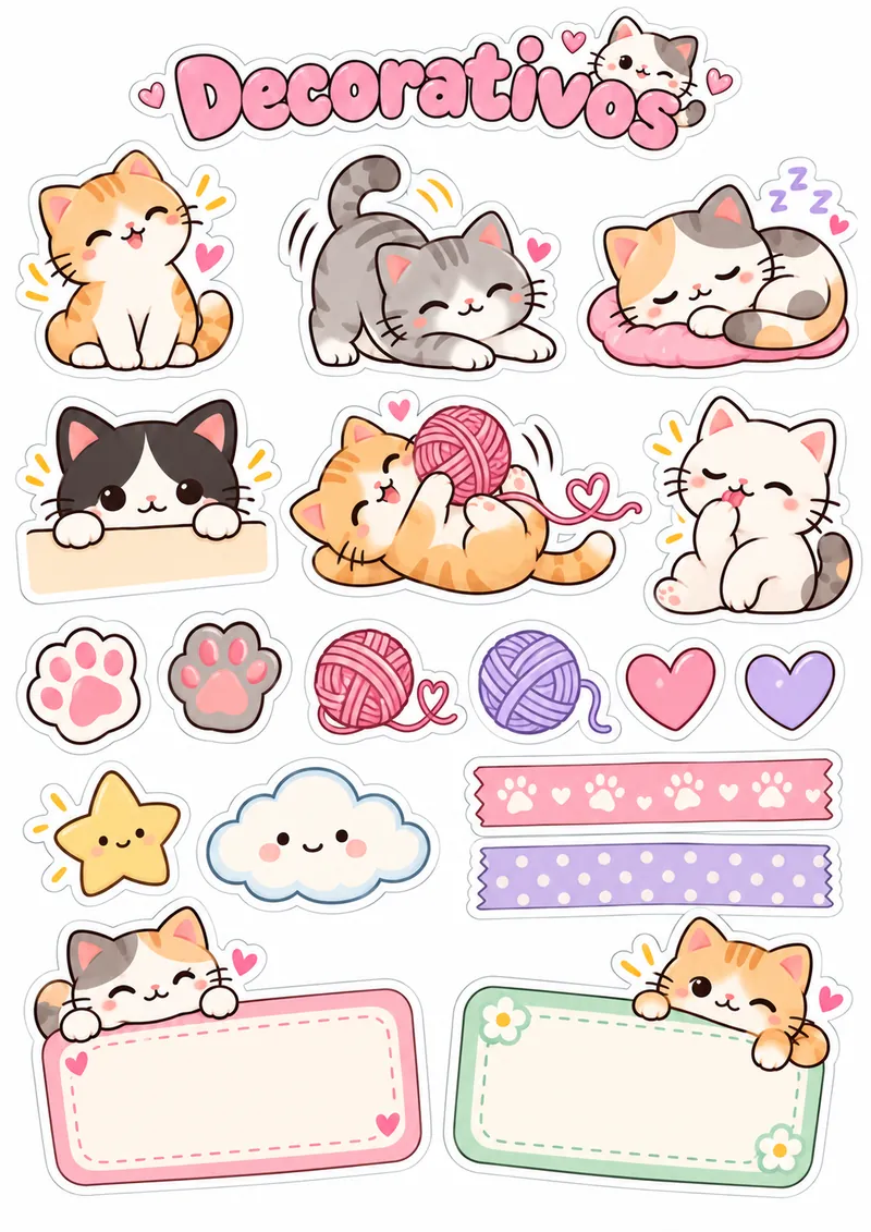 Folha de adesivos decorativos de gatinhos