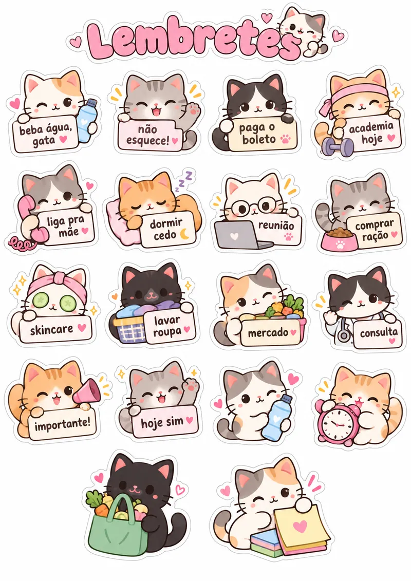 Folha de adesivos de lembretes com gatinhos